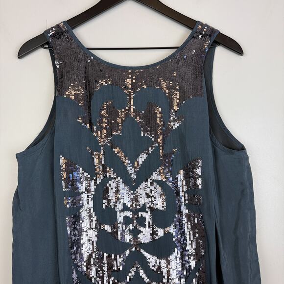 Velvet Graham Spencer Gray Crepe Delphinia Shift Sequins Mini Dress - Size M - Picture 8 of 10